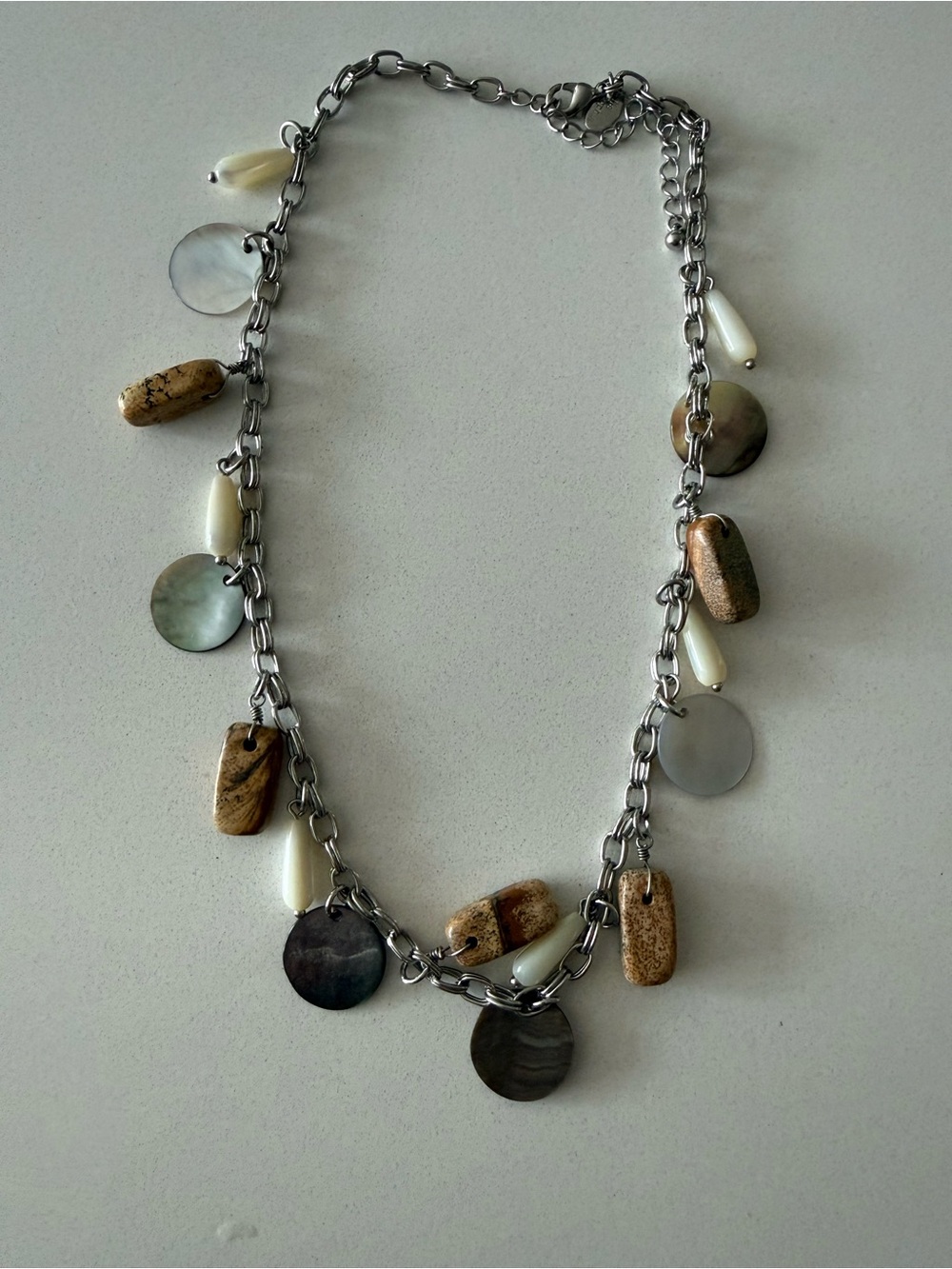Lia Sophia Natural Stone & Shell Pendant Necklace - Cream, Brown, Silver